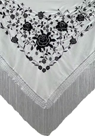 Manton bordado floral negro