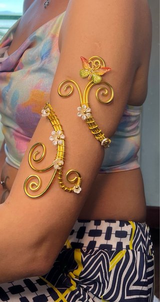 Bracciale schiava boho oro farfalla fiori