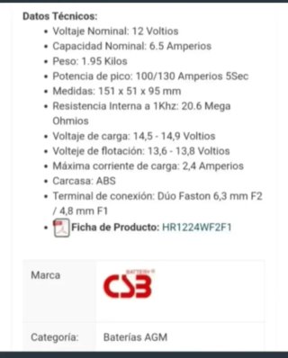 Batería 12V 6.5Ah