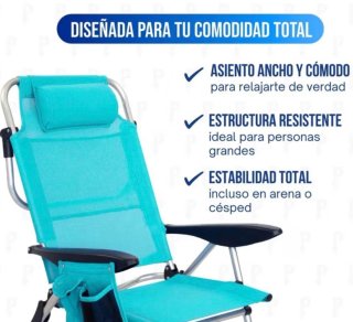 Silla de Playa Plegable Azul y Negra