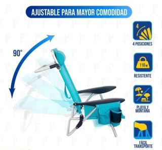Silla de Playa Plegable Azul y Negra