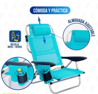 Silla de Playa Plegable Azul y Negra