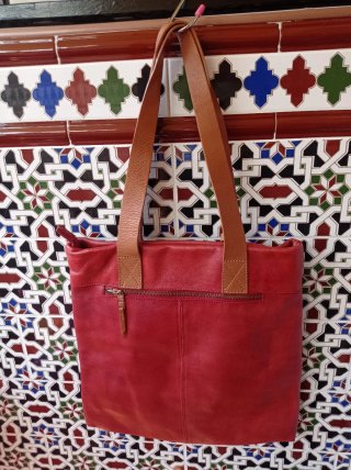 Bolso Pikolinos Piel Marrón y Rojo