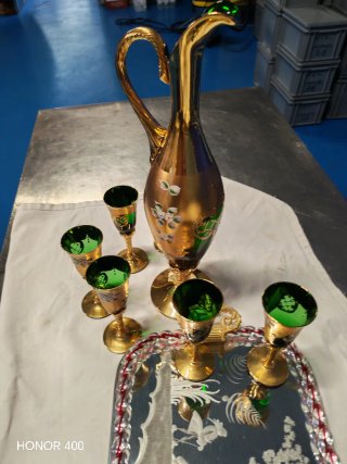 Set Caraffa e Calici Murano Oro Verde