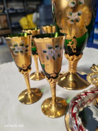 Set Caraffa e Calici Murano Oro Verde