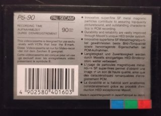 Maxell P5-90 Cinta Video 8mm PAL SECAM Virgen