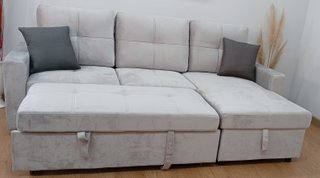 ·Sofá ·Cama PAU, Gris ·Terciopelo, Cómodo. OFERTA!