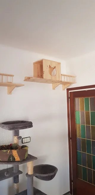 Estantería esquinera para gato de madera