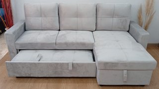 ·Sofá ·Cama PAU, Gris ·Terciopelo, Cómodo. OFERTA!