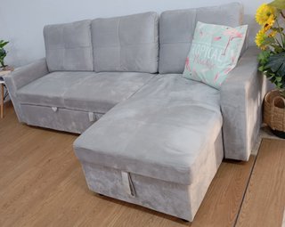 ·Sofá ·Cama PAU, Gris ·Terciopelo, Cómodo. OFERTA!