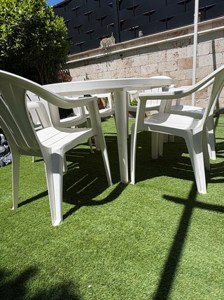 Mesa y 6 Sillas Jardín Plástico Blanco Naranja