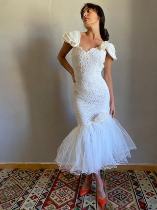 Vestido Novia Vintage 90s Encaje Sirena