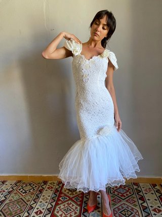 Vestido Novia Vintage 90s Encaje Sirena