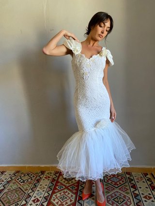 Vestido Novia Vintage 90s Encaje Sirena
