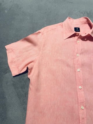 Camisa Buggy Lino Rosa Manga Corta