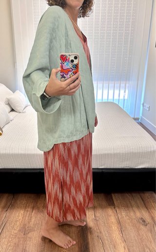 Kimono Mango verde agua jaquard talla XS