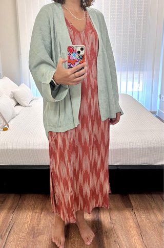 Kimono Mango verde agua jaquard talla XS