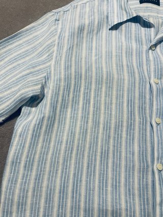 Camisa de lino Buccino rayas azul y blanco XL