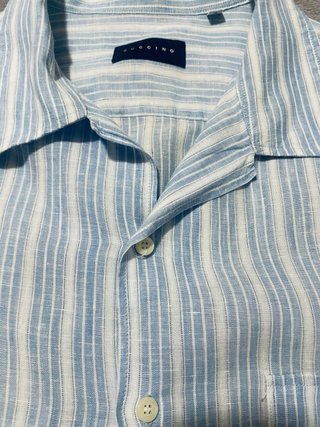 Camisa de lino Buccino rayas azul y blanco XL