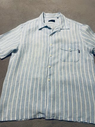 Camisa de lino Buccino rayas azul y blanco XL