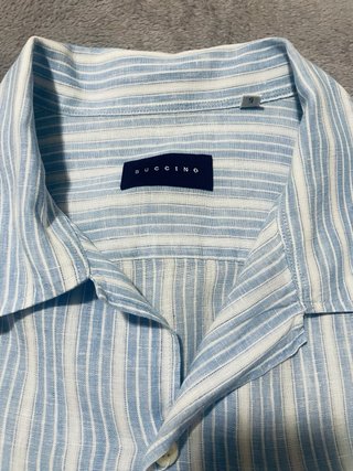 Camisa de lino Buccino rayas azul y blanco XL