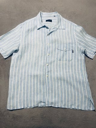 Camisa de lino Buccino rayas azul y blanco XL