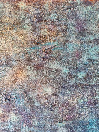 Quadro astratto materico blu oro e rame