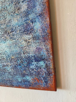 Quadro astratto materico blu oro e rame