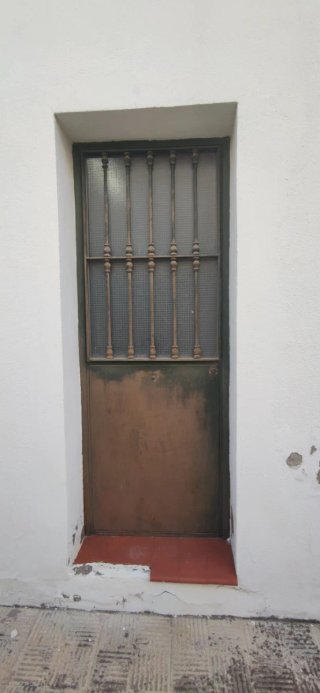 Puerta metálica con reja y cristal