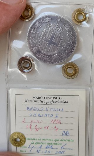 Umberto l, 2 Lire 1884 argento Periziato