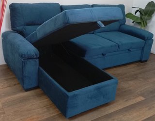 Sofá Cama ·Emma ·Azul, Chaiselong, Arcón. ¡Oferta!