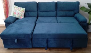Sofá Cama ·Emma ·Azul, Chaiselong, Arcón. ¡Oferta!