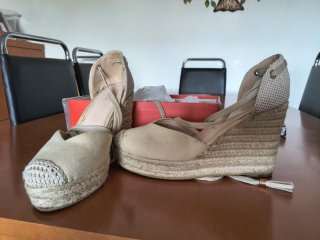 Zapatos de esparto con plataforma y cintas