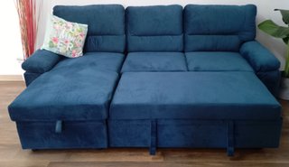 Sofá Cama ·Emma ·Azul, Chaiselong, Arcón. ¡Oferta!