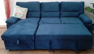 Sofá Cama ·Emma ·Azul, Chaiselong, Arcón. ¡Oferta!