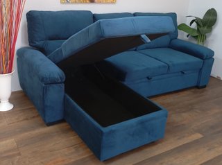 Sofá Cama ·Emma ·Azul, Chaiselong, Arcón. ¡Oferta!