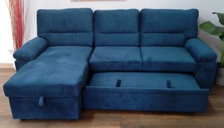 Sofá Cama ·Emma ·Azul, Chaiselong, Arcón. ¡Oferta!