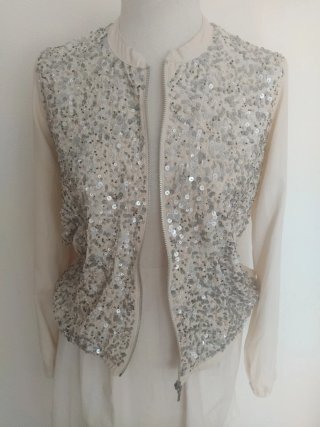 Chaqueta tipo bomber lentejuelas beige/plata