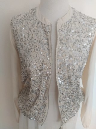 Chaqueta tipo bomber lentejuelas beige/plata