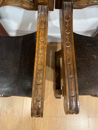 Silla curul madera nogal cuero 2 uds