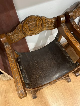 Silla curul madera nogal cuero 2 uds