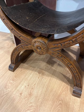 Silla curul madera nogal cuero 2 uds