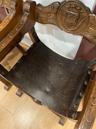 Silla curul madera nogal cuero 2 uds