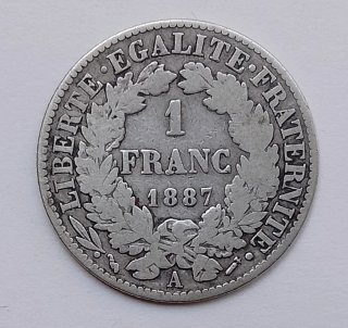 Francia 1 Franc 1887A Argento q'bb