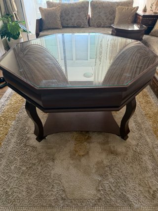 Mesa de centro madera y cristal octogonal