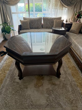 Mesa de centro madera y cristal octogonal