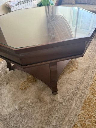 Mesa de centro madera y cristal octogonal