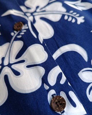 Camisa Hawaiana RJC Hibiscus Azul Made Hawaii USA