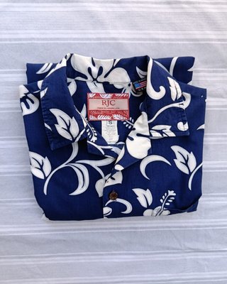 Camisa Hawaiana RJC Hibiscus Azul Made Hawaii USA