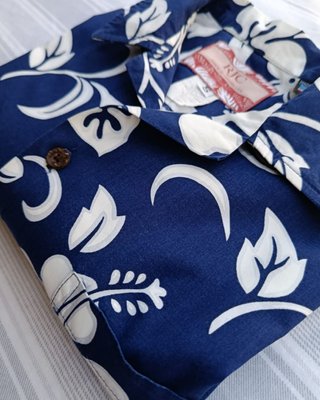 Camisa Hawaiana RJC Hibiscus Azul Made Hawaii USA